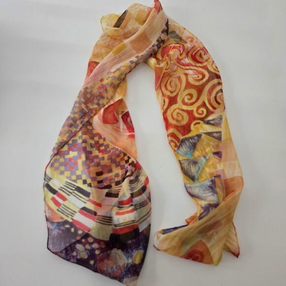 Vintage Past Times 100% Silk Chiffon Scarf Geometric Op Art Print, 15" x 58" - Picture 1 of 9